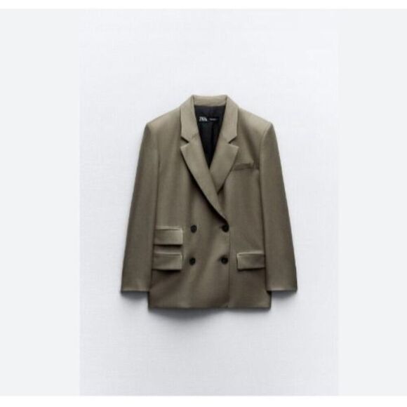 Zara Womens Blazer Double Breasted Jacket S Small Tan Brown 8674/565 NWOT - Picture 2 of 8